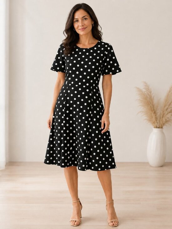 Pleione Dresses & Skirts - Pleione Black White Polka Dot Fit & Flare Midi Dress NWT